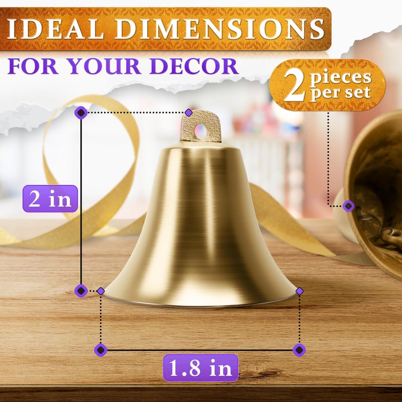 LAGARTO 2 Pcs Vintage Brass Bells for Door Knob - Small Bell for Door Opening (2"" x 1.8"") with Hanging Loop for Decorations  Crafts & Alerts - Clear Ringing Sound for Home  Office and DIY Projects - Image 2